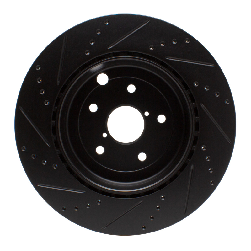 Subaru WRX Brake Rotor (1) - Rear Right - R1 Concepts - Drilled & Slotted - Black - `18-`25